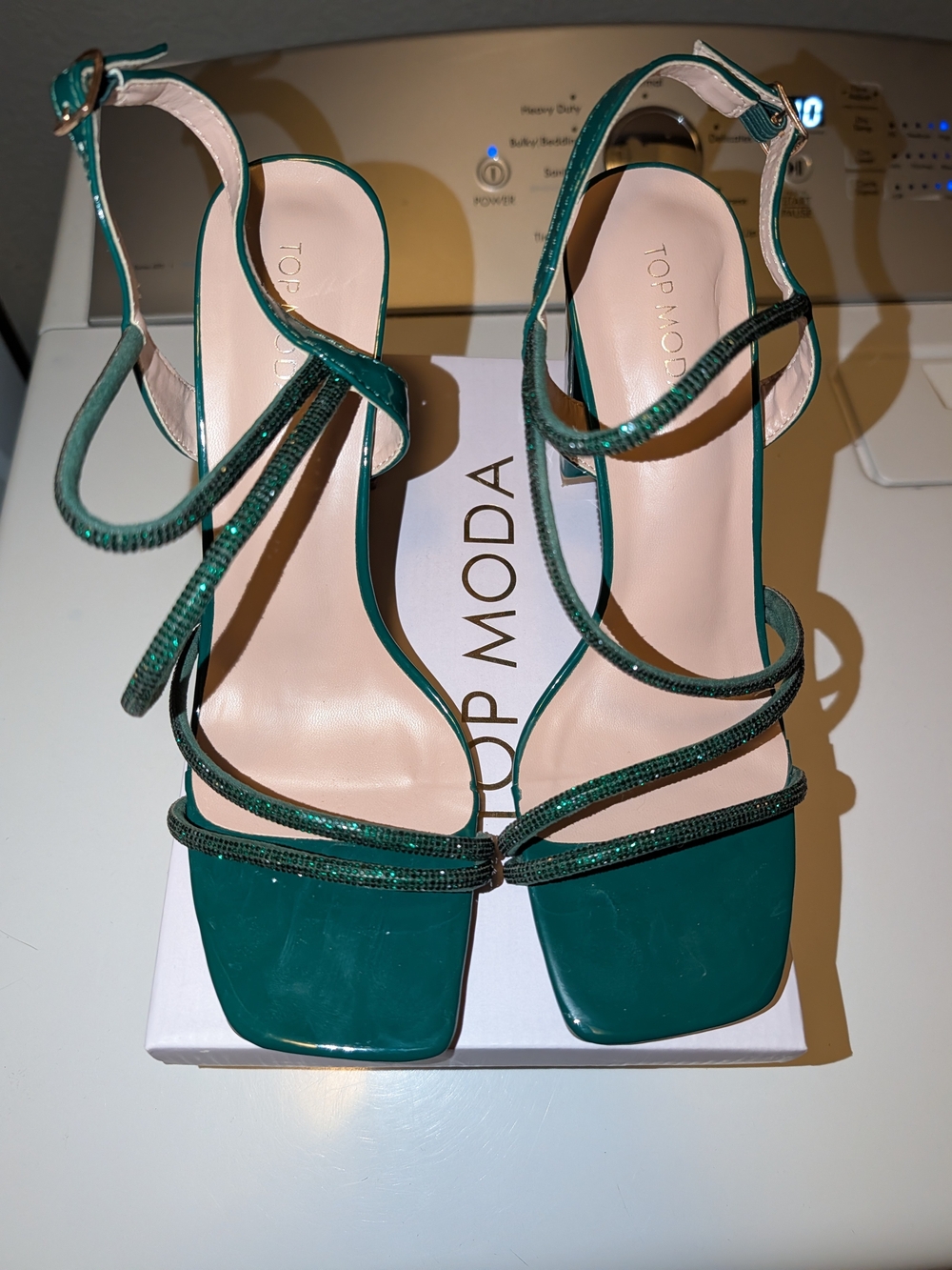 TOP Moda Teal Strappy Square-Toe Heeled Sandals